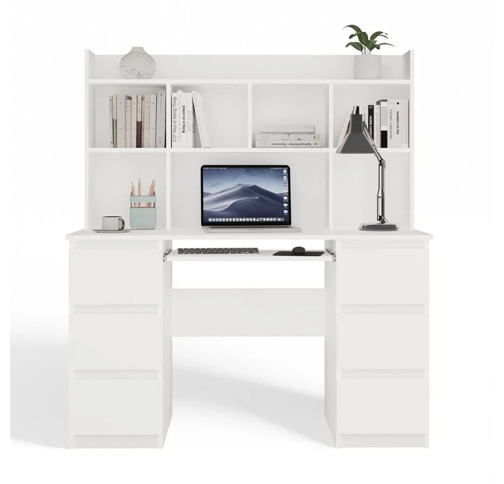 MAGOWA MAKUBA Schreibtisch Weiß 6 Schubladen Modern