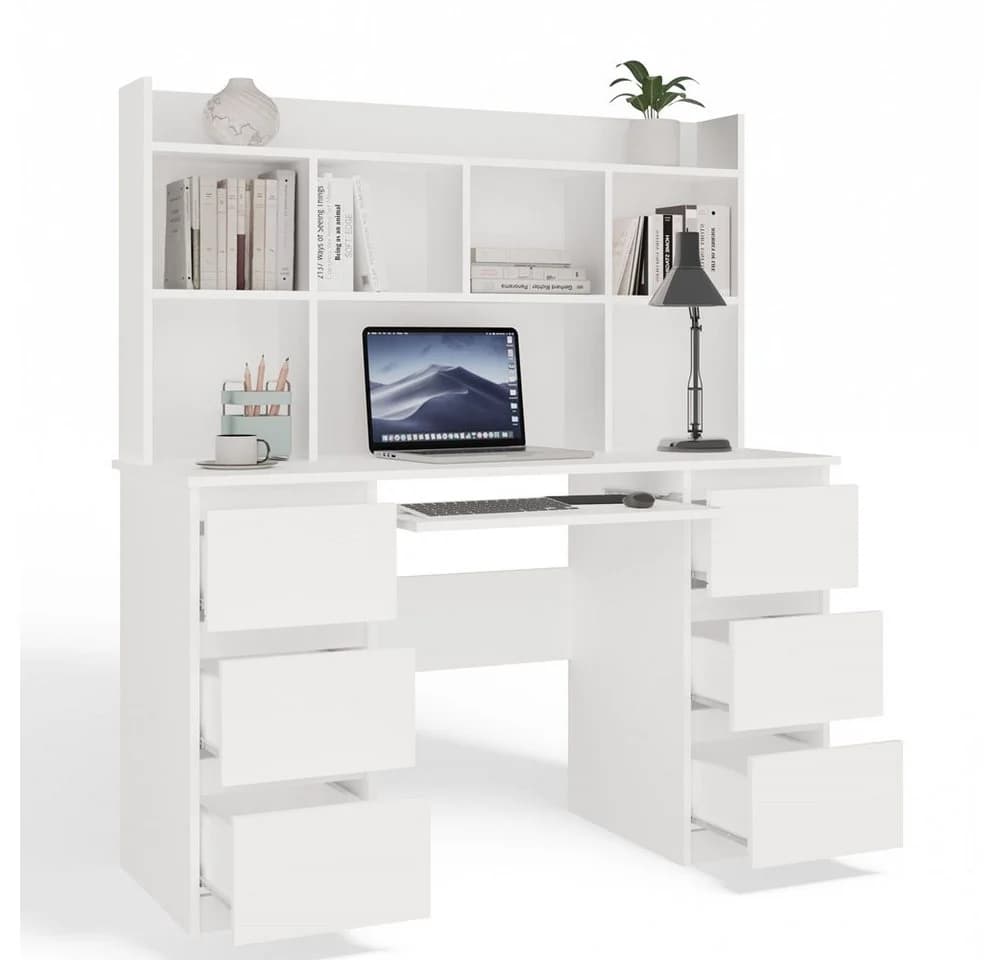 MAGOWA MAKUBA Schreibtisch Weiß 6 Schubladen Modern - Bild 4