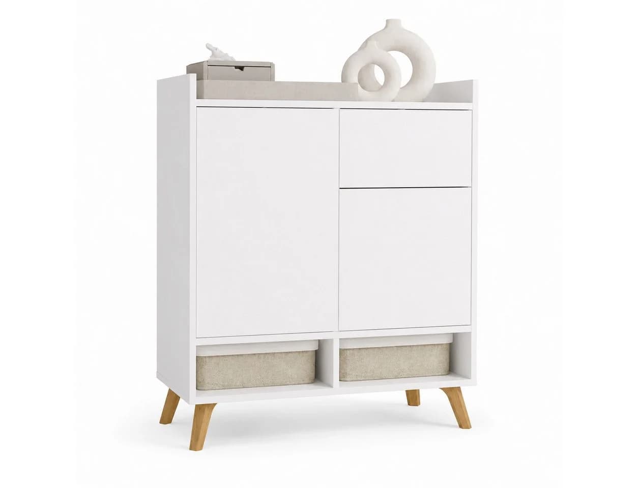 ibonto Kommode COLIN Weiß 80 cm mit 2 Türen 1 Schublade Skandi Design - Bild 2