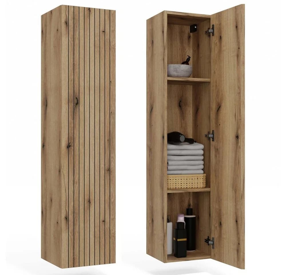 MAGOWA Badkommode Hängeschrank mit Riffelfront Beige - Bild 2