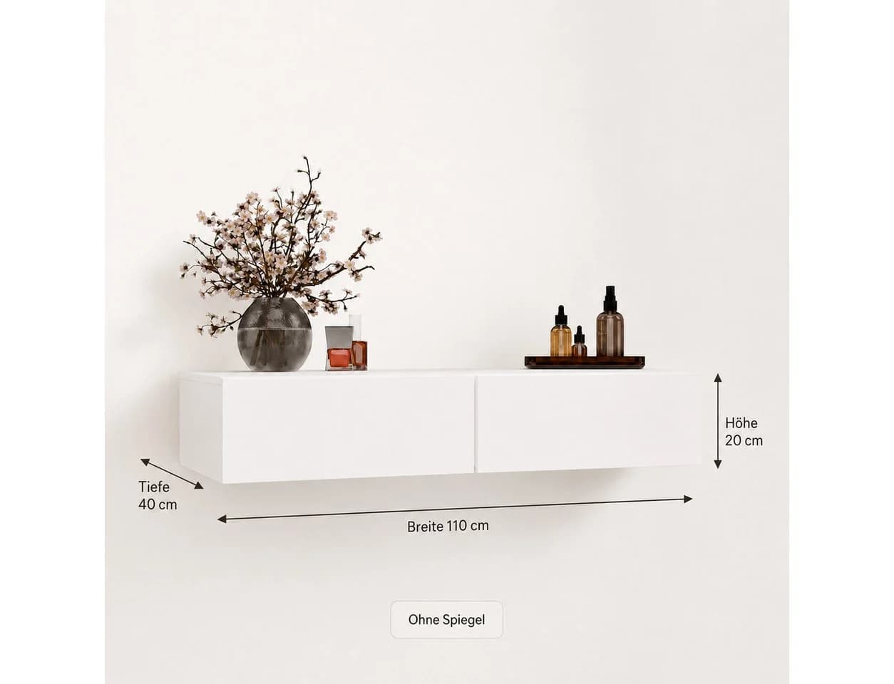ibonto Wandhängender Schminktisch Weiß mit 2 Schubladen - Bild 4