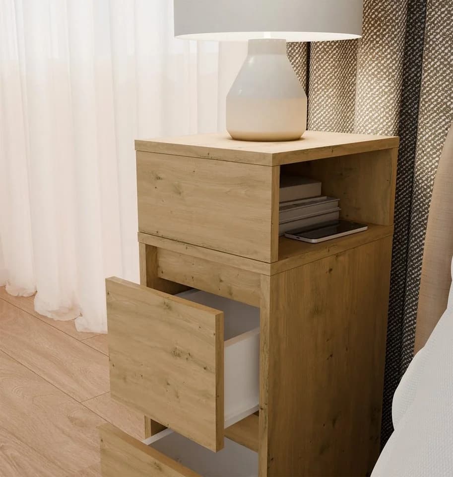 ibonto Nachttisch YORK mit 2 Schubladen und Ablage, Eiche Artisan - Bild 3