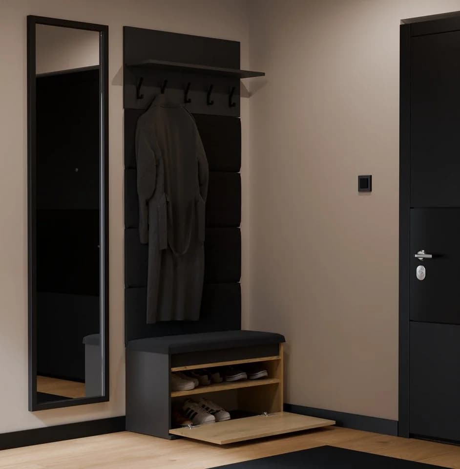 ibonto Garderobenschwarz Eiche mit Schuhschrank und Sitzbank - Bild 4