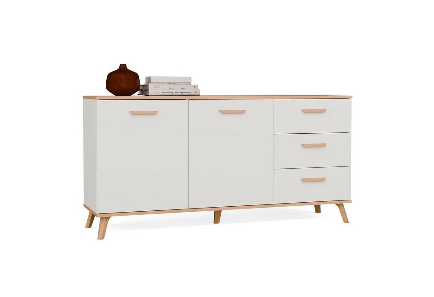 ibonto Kommode skandinavisch weiß Eiche 150 cm mit 3 Schubladen - Bild 2