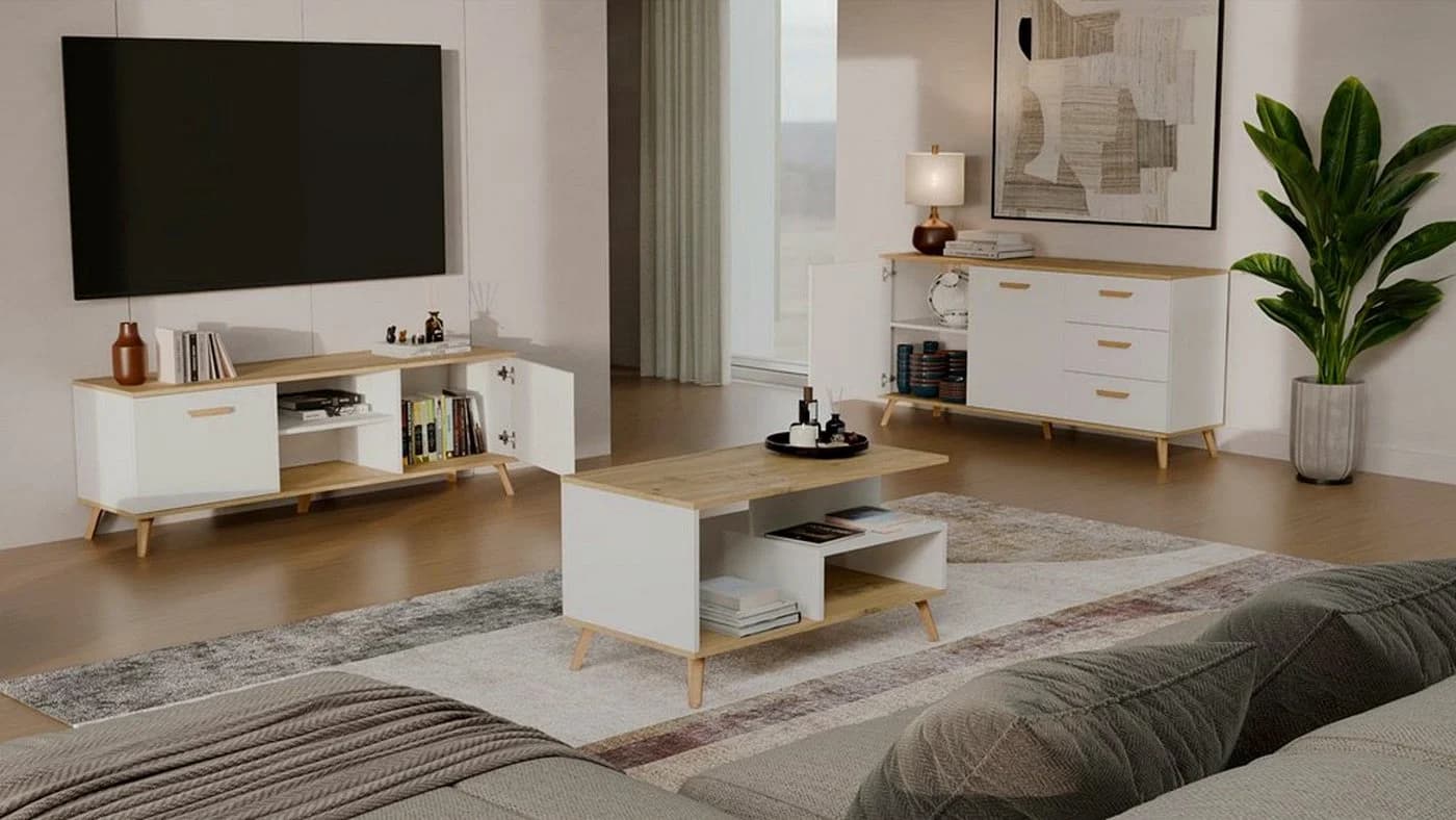ibonto Kommode skandinavisch weiß Eiche 150 cm mit 3 Schubladen - Bild 4