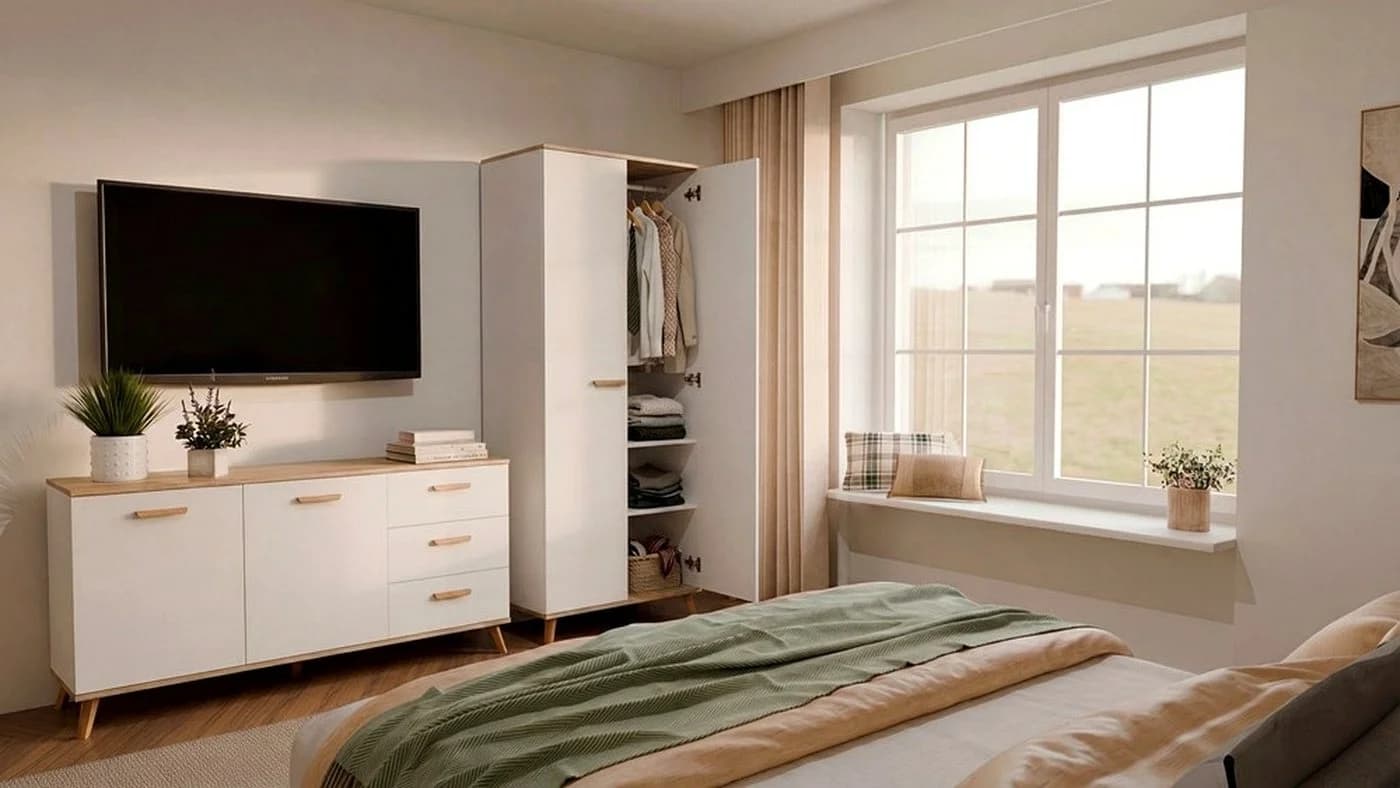 ibonto Kommode skandinavisch weiß Eiche 150 cm mit 3 Schubladen - Bild 5