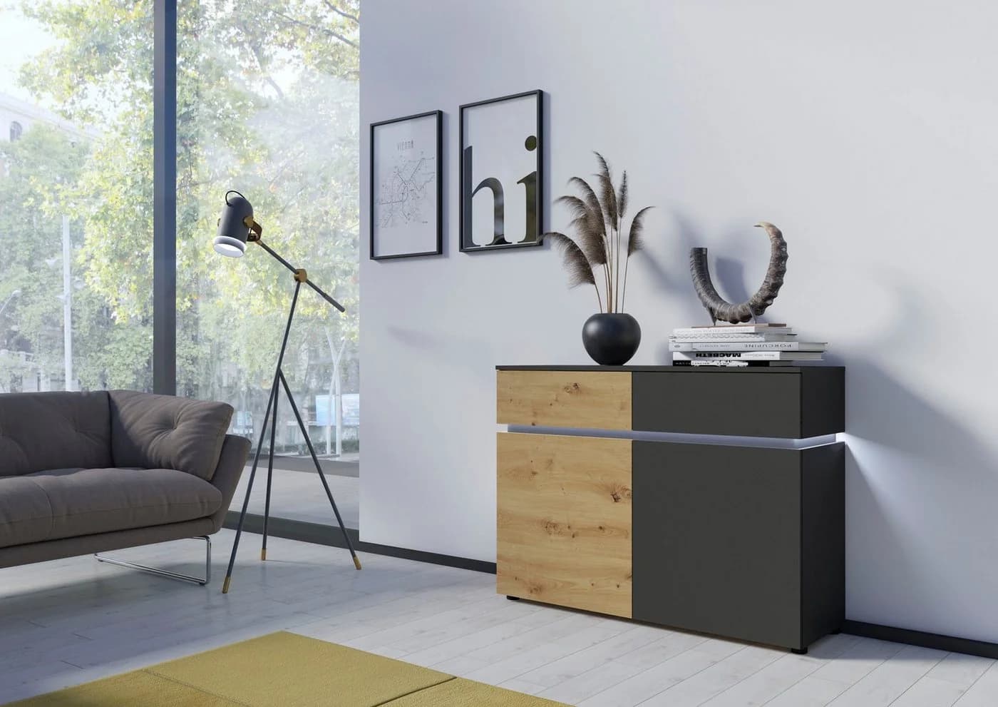 Sideboard HOME AFFAIRE Luci Eichefarben Artisan Anthrazit