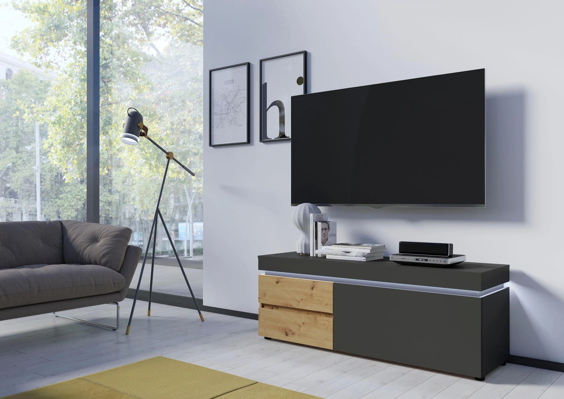 Home Affaire Lowboard Luci Eichefarben Anthrazit