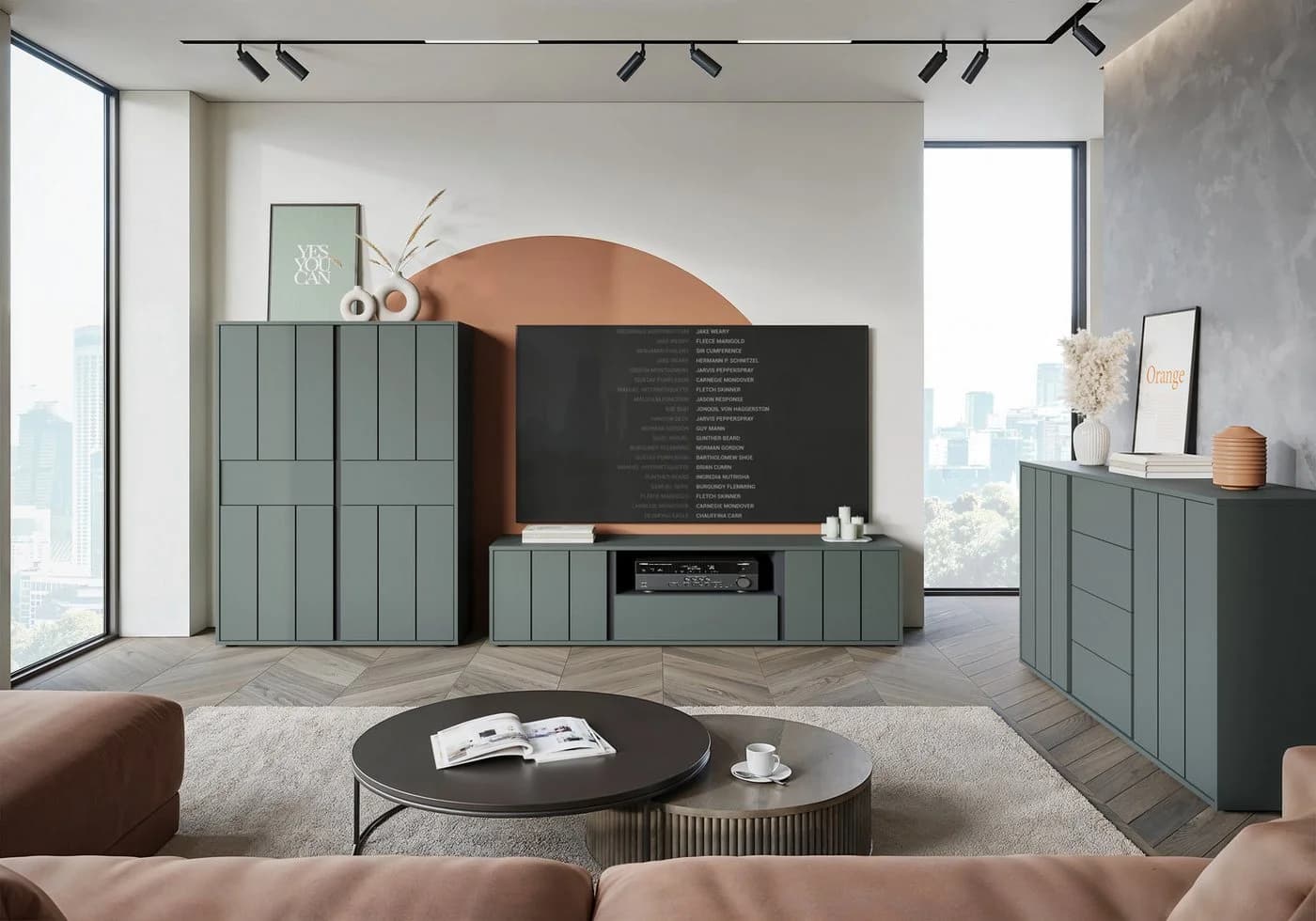 HOME AFFAIRE Highboard VEDDEL Grün Grau Melamin - Bild 5
