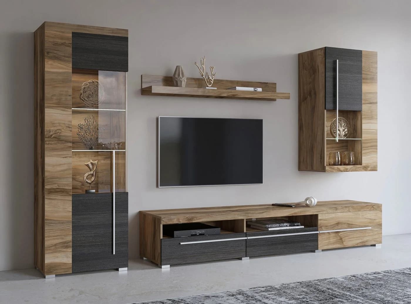 OTTO home Wohnwand Roger 255 cm Modern Braun Glastüren - Bild 2