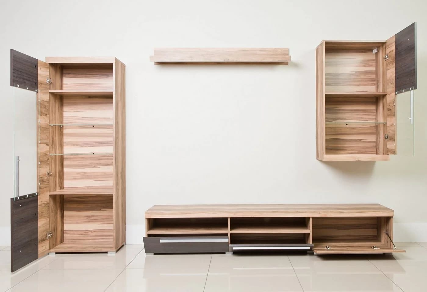 OTTO home Wohnwand Roger 255 cm Modern Braun Glastüren - Bild 5