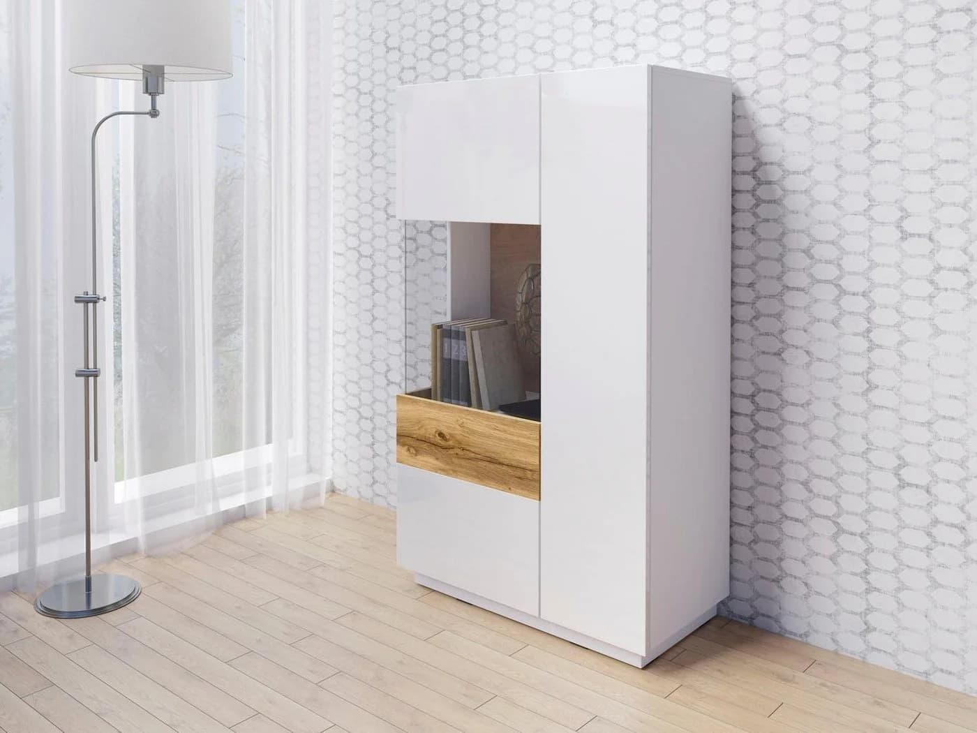 OTTO HOME Vitrine SILKE Weiß Hochglanz Push-to-Open