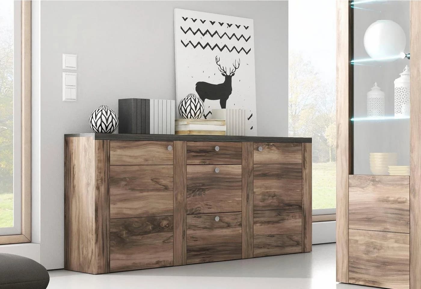 OTTO HOME Sideboard Larona Braun 2 Türen 3 Schubkästen