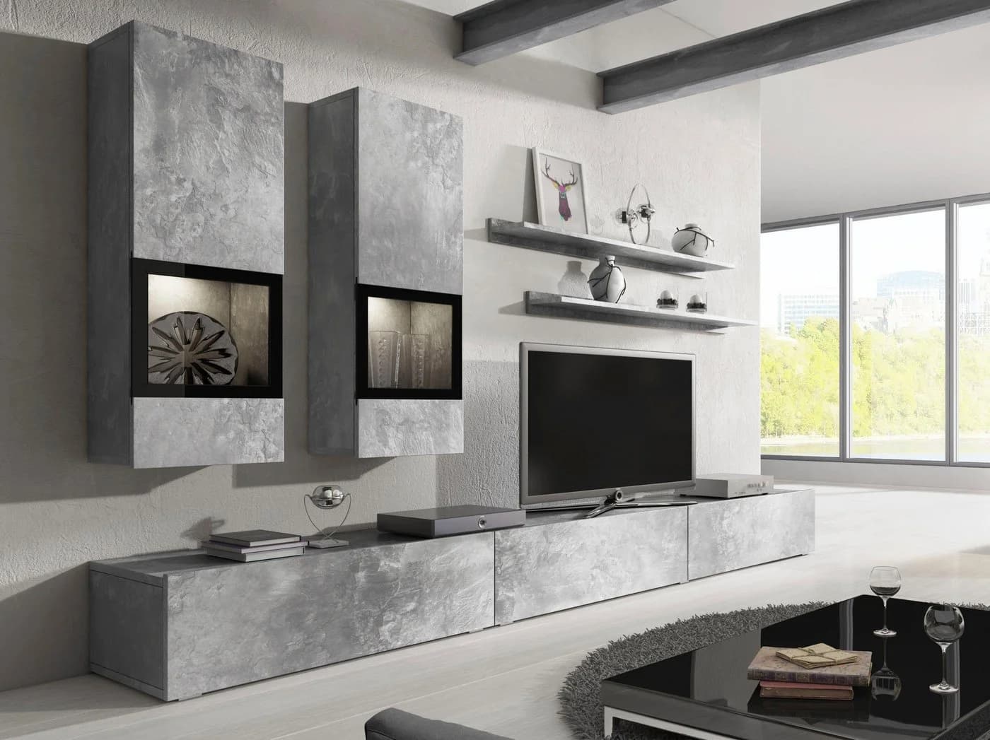 OTTO HOME Baros Wohnwand 6-tlg. Grau Beton-Optik Modern