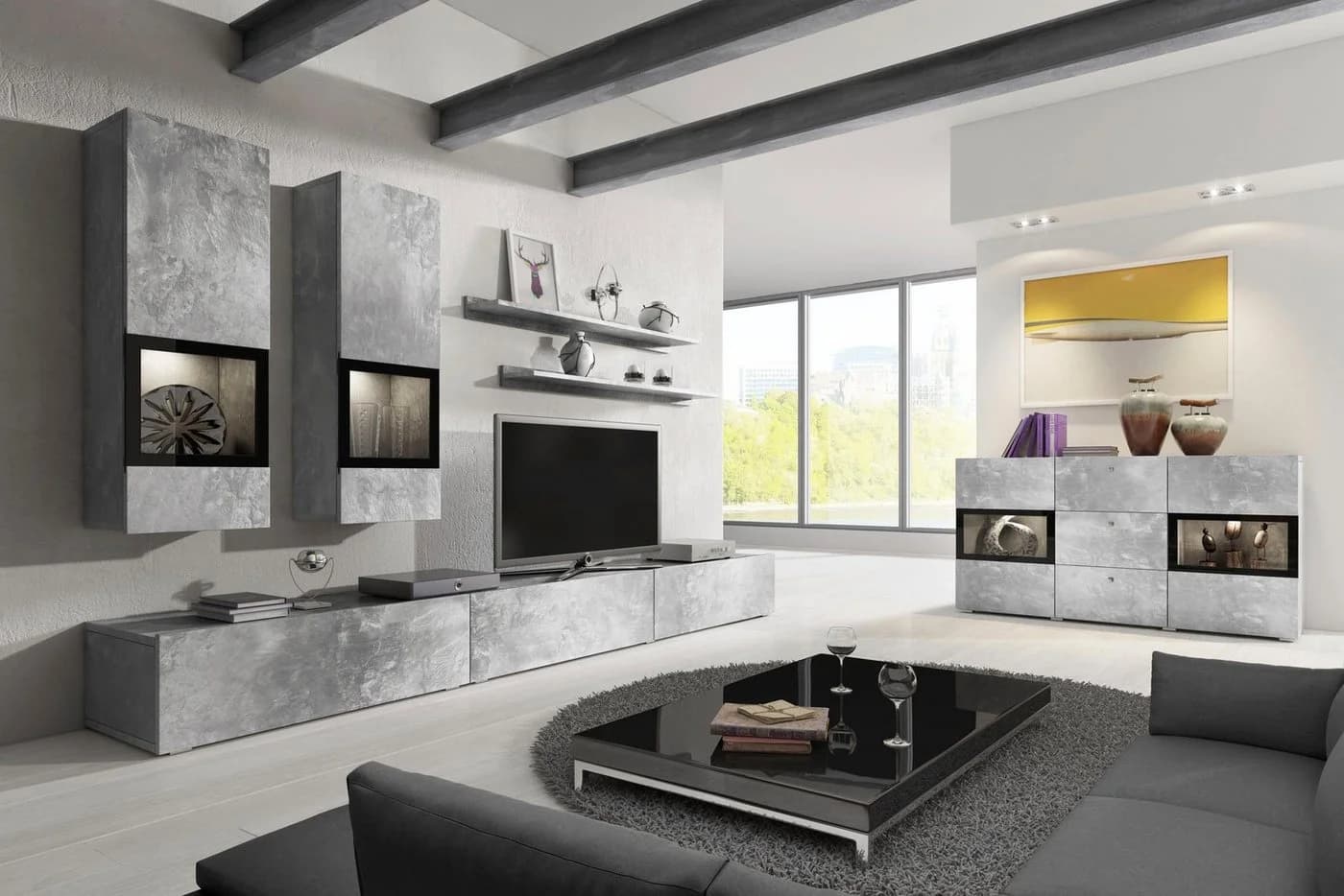 OTTO HOME Baros Wohnwand 6-tlg. Grau Beton-Optik Modern - Bild 3
