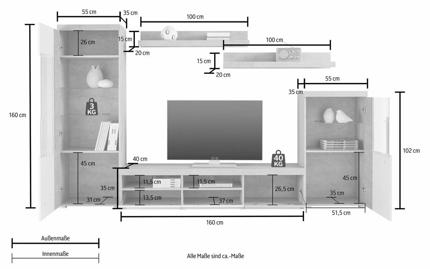 OTTO HOME Wohnwand Roger 5-tlg. Braun Glas Metall Modern - Bild 5