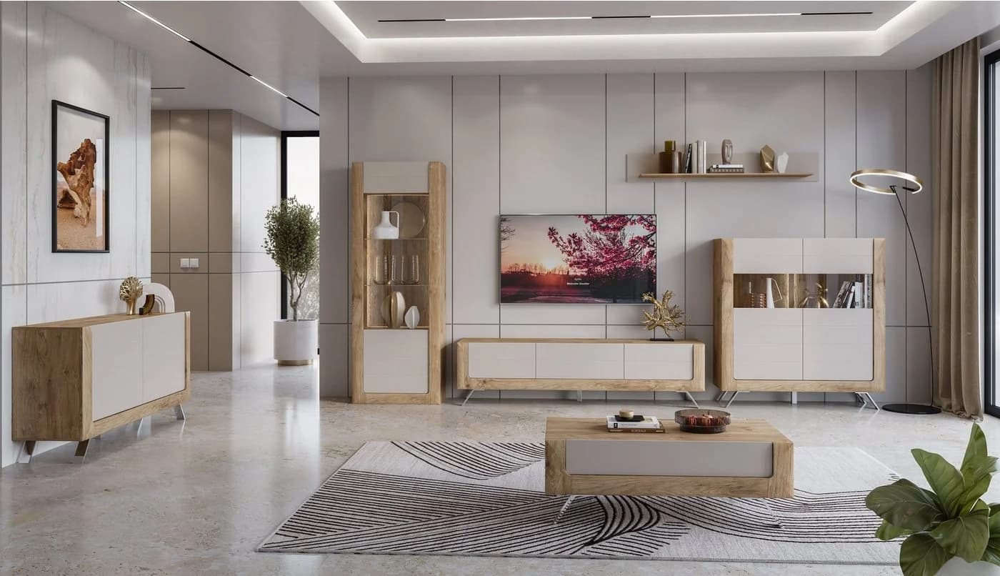 HOME AFFAIRE Highboard Kasai Eiche Harbor Gold mit Glastüren - Bild 5