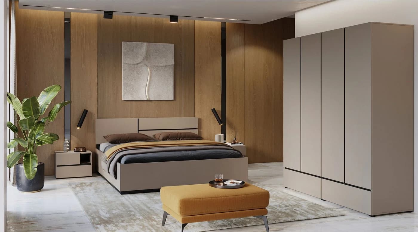 OTTO HOME Schlafzimmer-Set Cross 4-türig Schrank Bett 180x200 braun