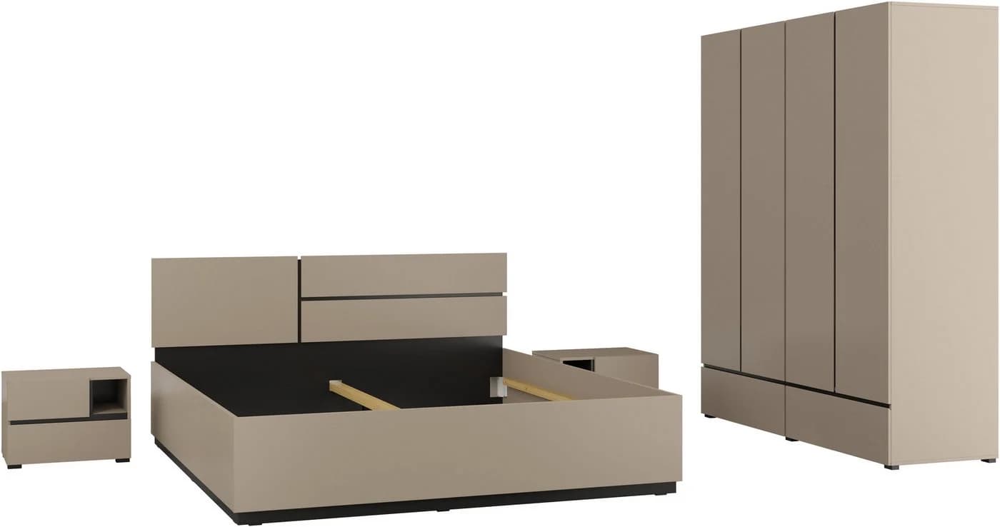 OTTO HOME Schlafzimmer-Set Cross 4-türig Schrank Bett 180x200 braun - Bild 2