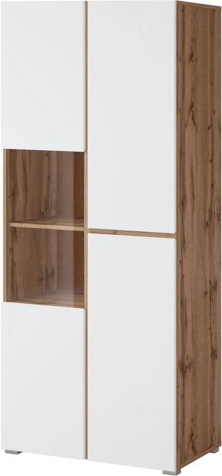 OTTO HOME Cross Vitrine 3-türig Weiß Eiche Modern