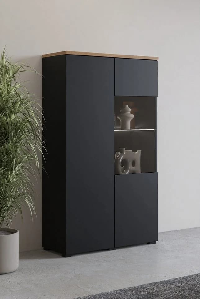 Vitrine OTTO HOME Modo 80 cm Grifflos Weiß/Eiche - Bild 2