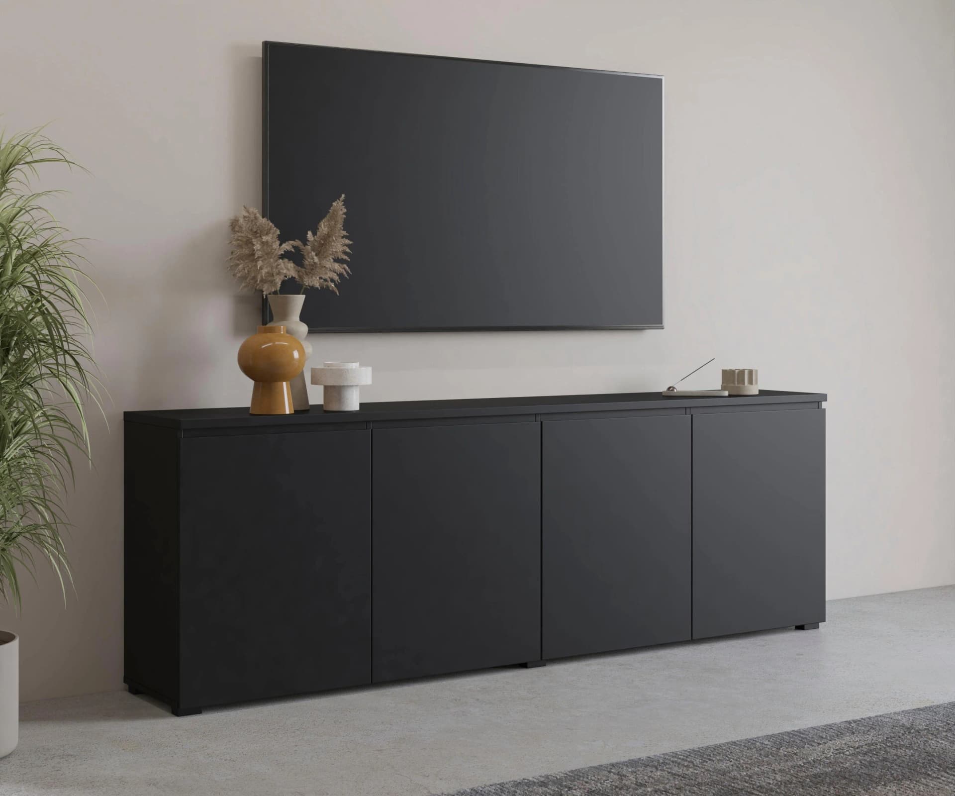 OTTO HOME Sideboard Modo 200 cm Schwarz Grifflos