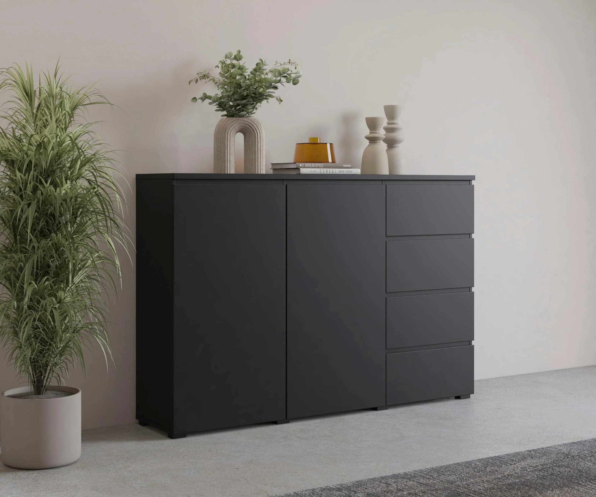 OTTO HOME Modo Highboard Schwarz Grifflose Kommode 150cm