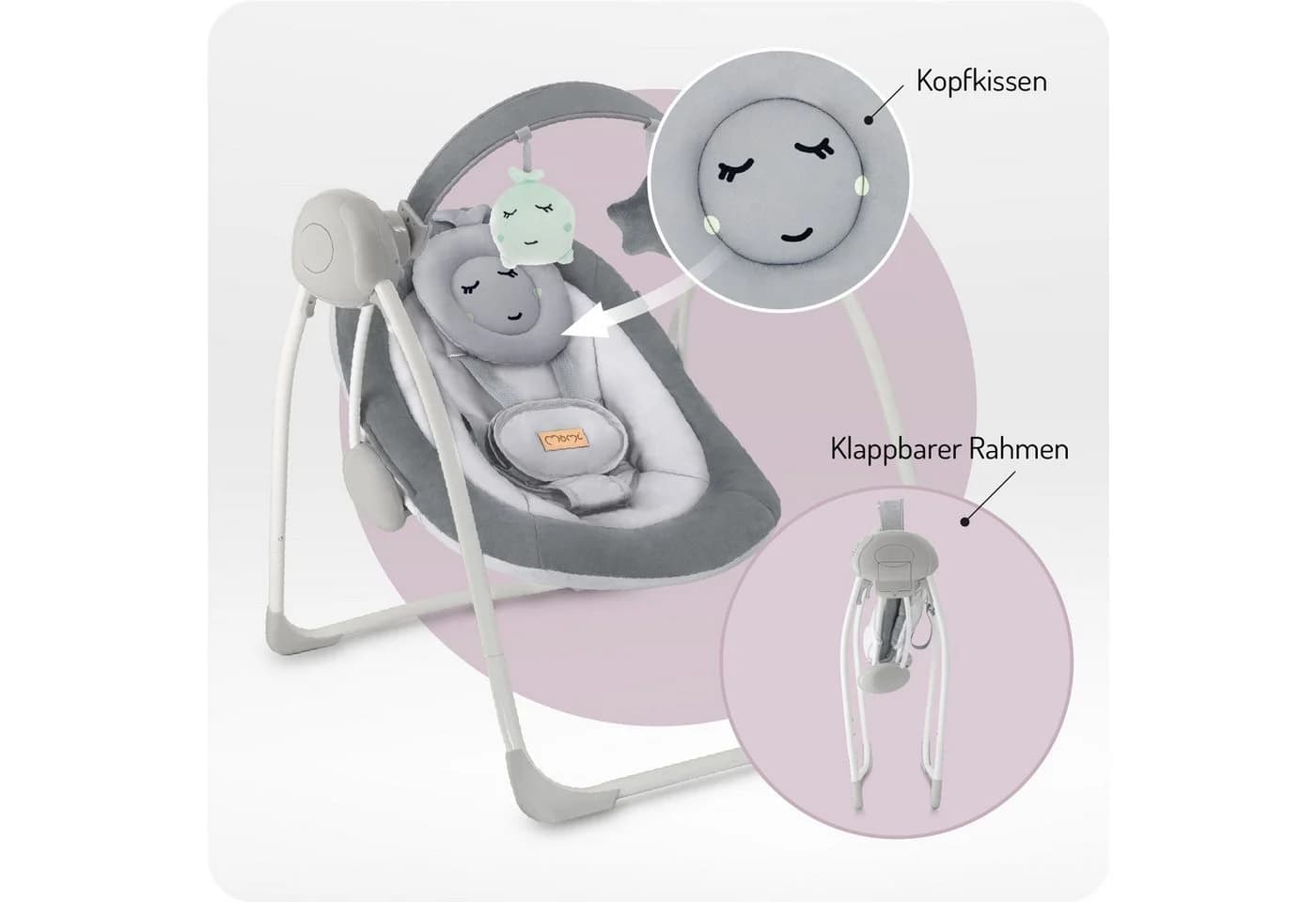 MoMi Babywippe Liss Grau Elektrisch mit Vibration & Musik - Bild 4