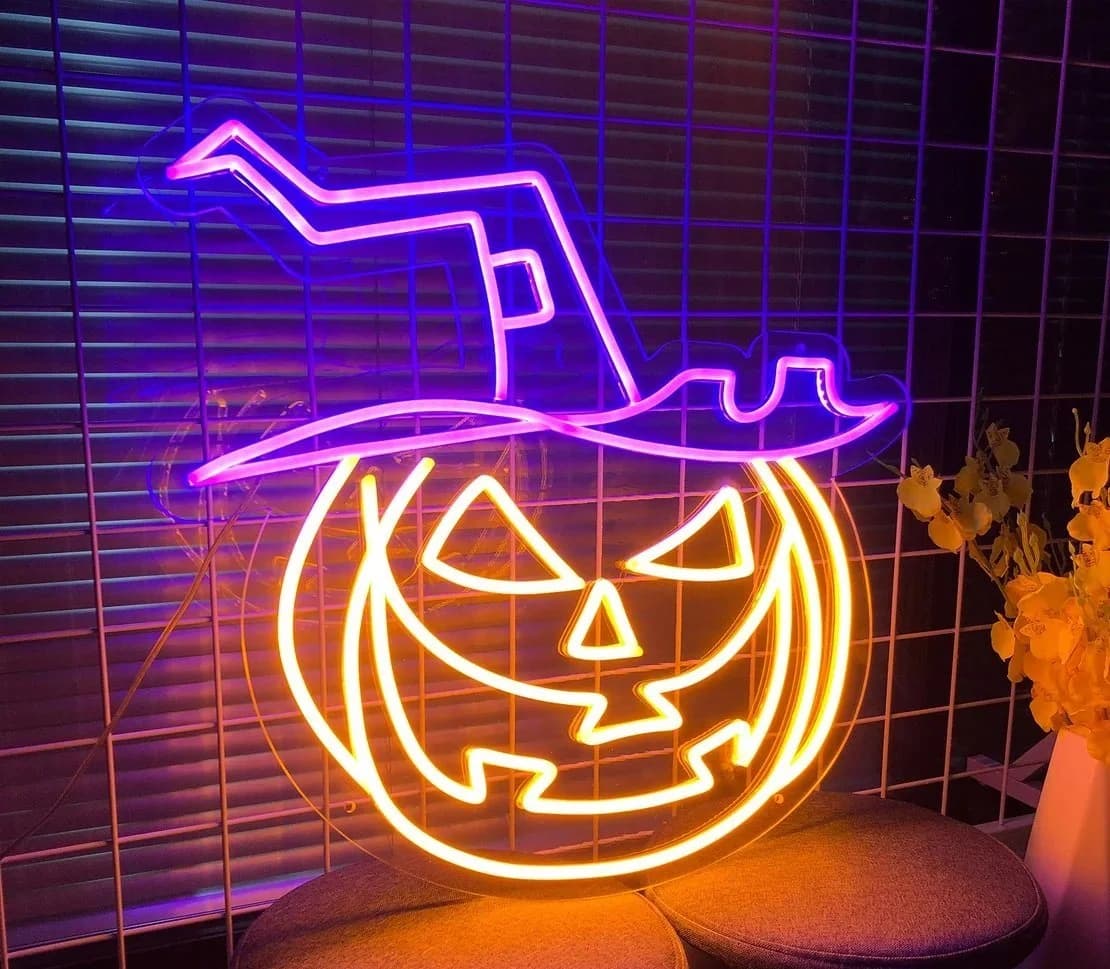 COFI 1453 LED Neonleuchte Halloween Kürbis Plexiglas Orange-Lila