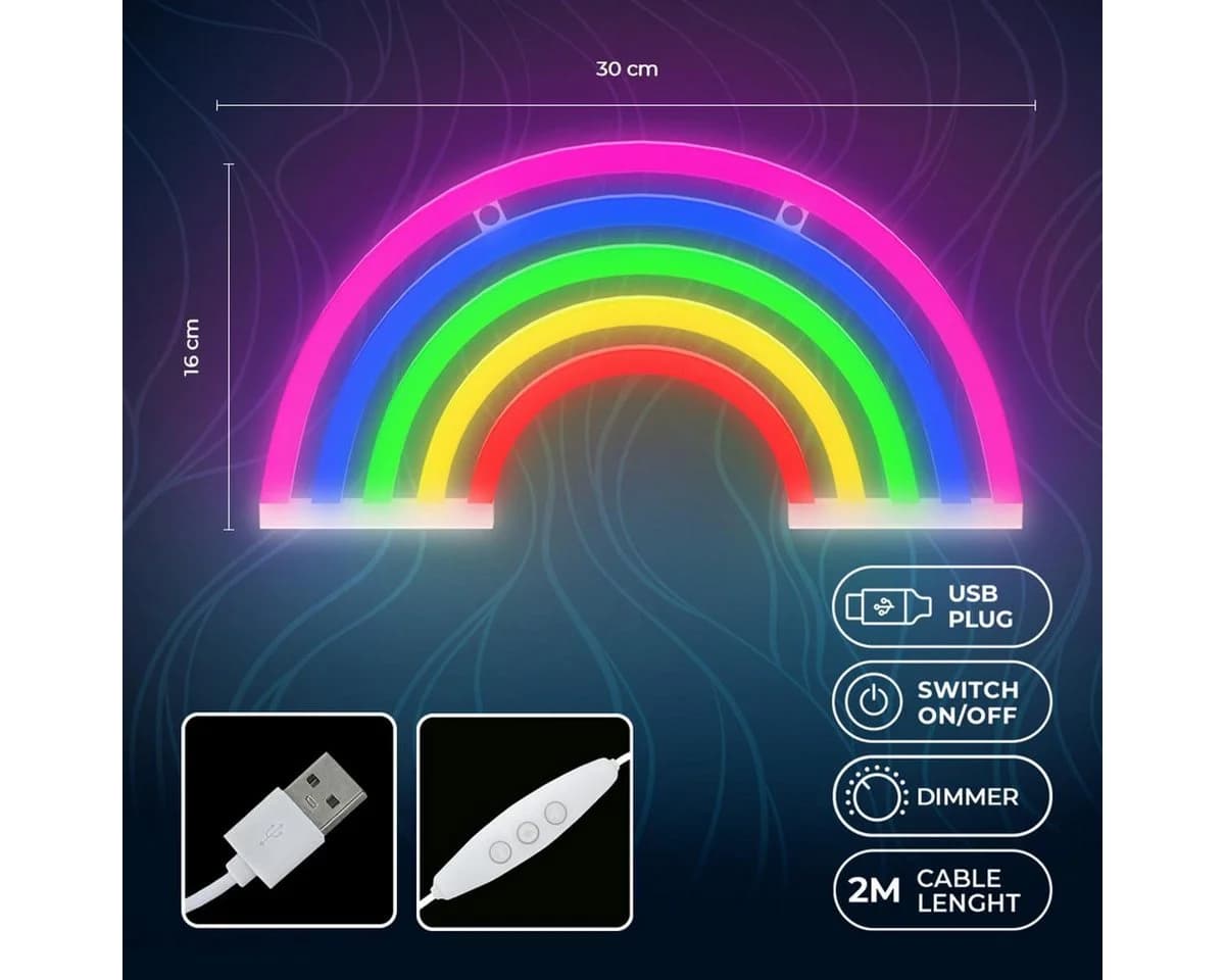 Forever Light LED Dekolicht Neon Leuchte Regenbogen 5 Farben Dimmbar USB