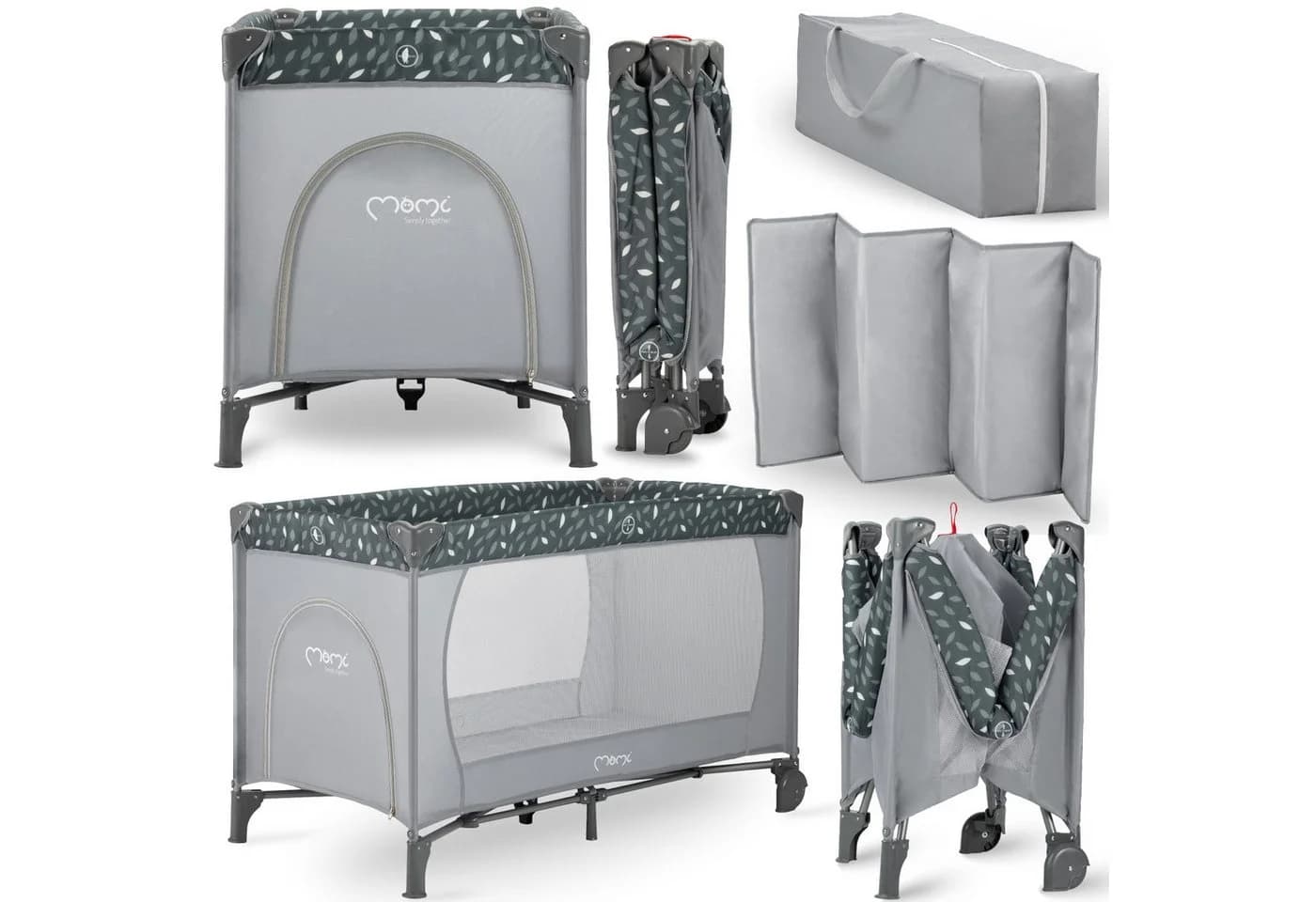 MoMi Baby-Reisebett Belove 3-in-1 Grau mit Matratze & Rollen - Bild 2
