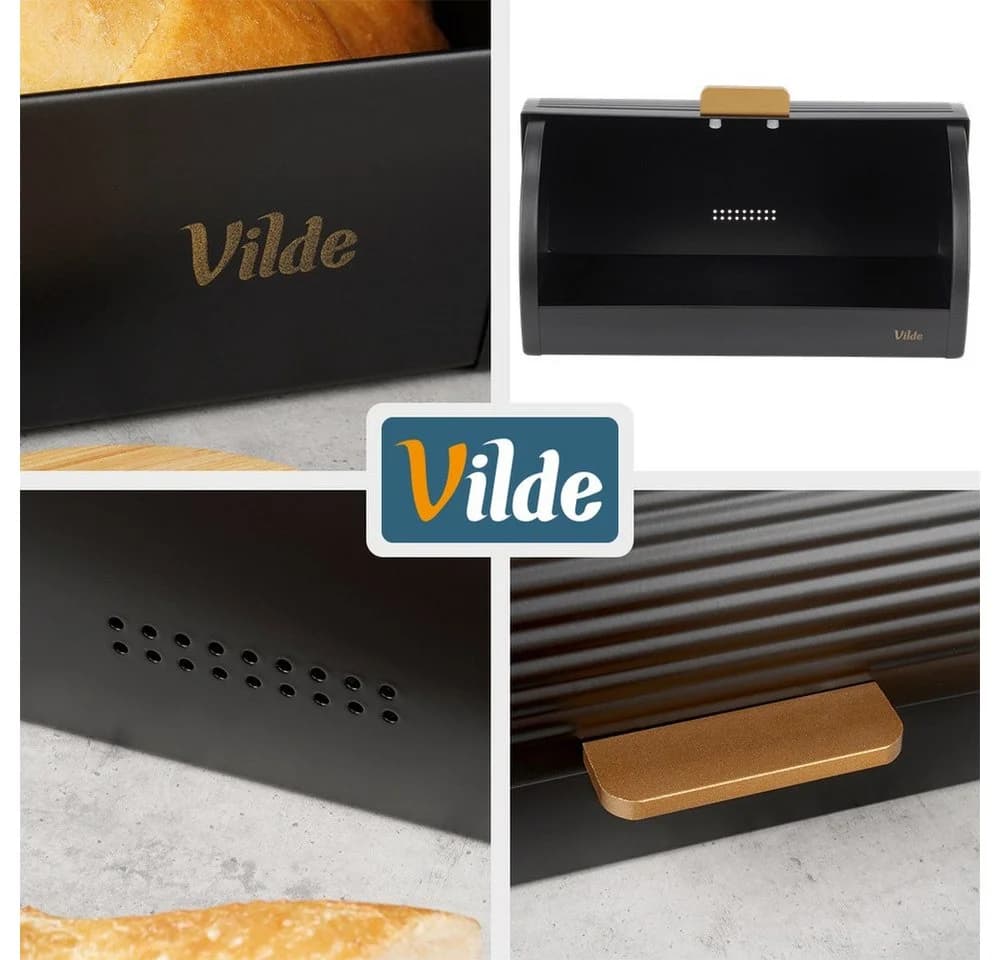 Vilde Brotkasten Schwarz mit Rollladen und Riffeloberfläche - Bild 4