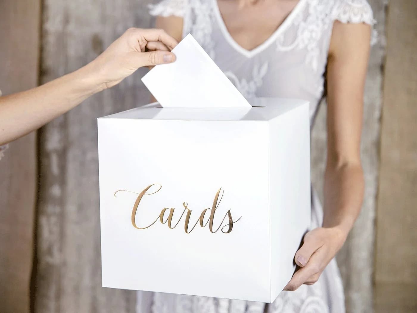 partydeco Geschenkbox Kartenbox Hochzeit Weiß Gold 24cm