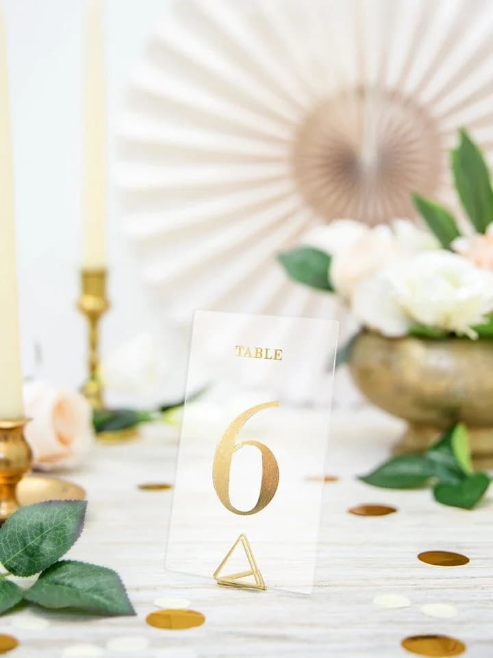 partydeco Tischnummern Set 1-20 Transparent Gold Acryl