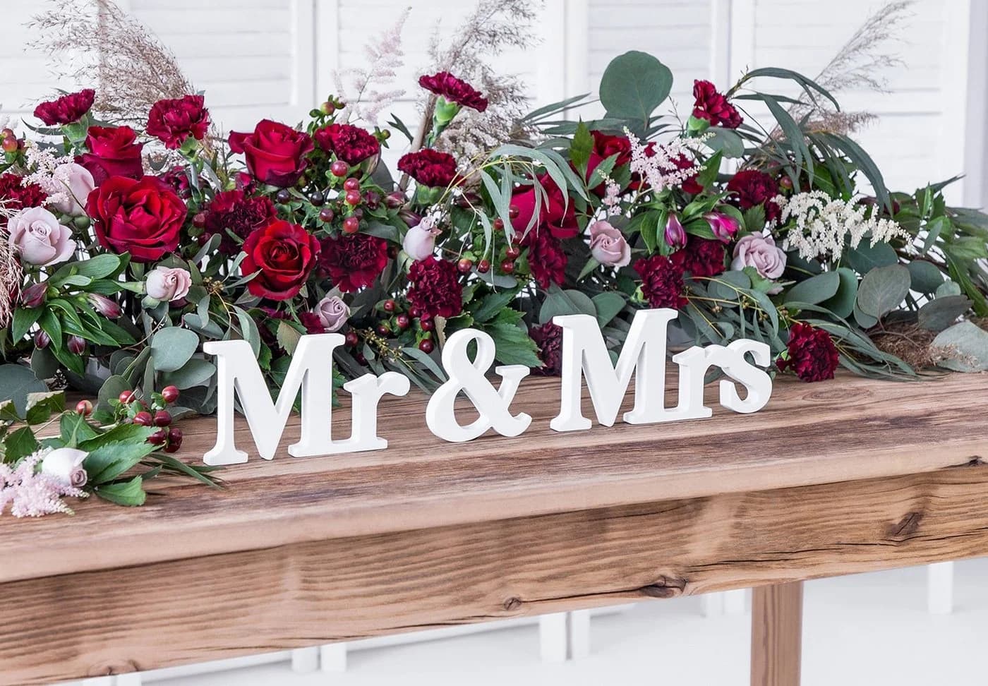 partydeco Tischaufsteller Mr & Mrs Holz Deko Weiß 3tlg