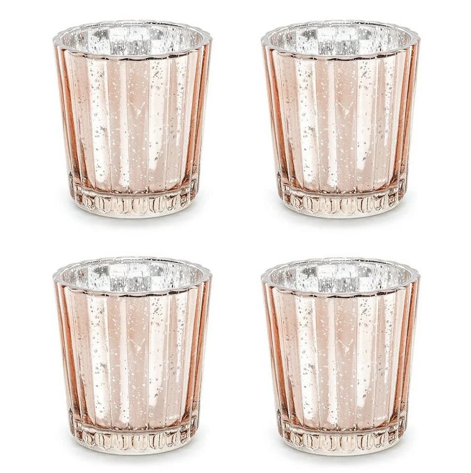 partydeco Teelichthalter Glas 5,5x6cm Roségold 4er Set - Bild 2