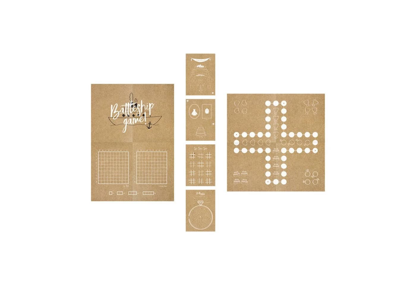 partydeco Spielesammlung Kinderspiele zur Hochzeit 23tlg. Set natur braun