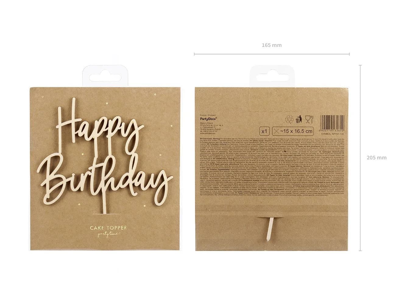 partydeco Tortenstecker Happy Birthday Holz 16,5cm Natur - Bild 3