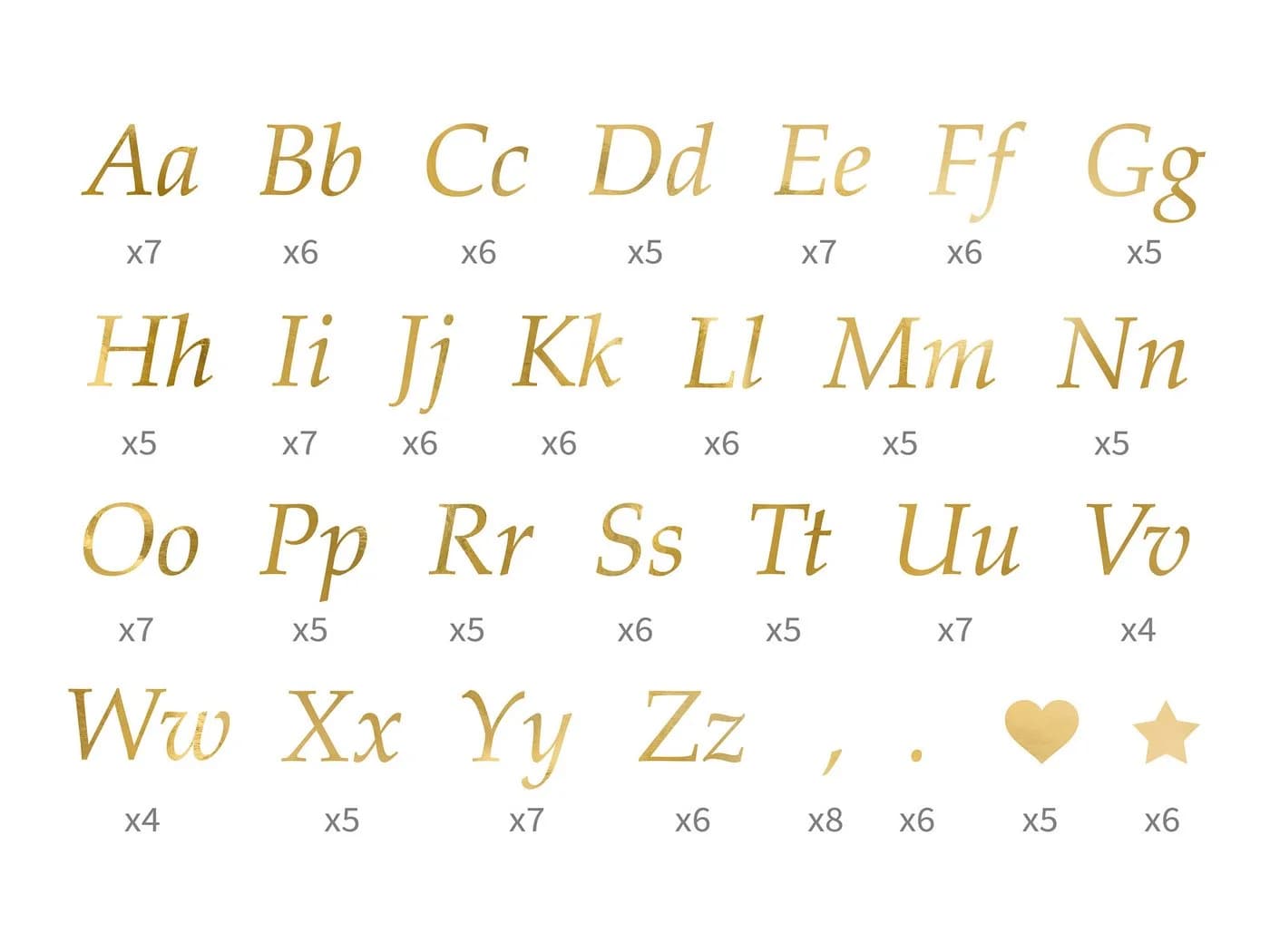partydeco Sticker Buchstaben Aufkleber 5 Bögen Gold 143 Buchstaben