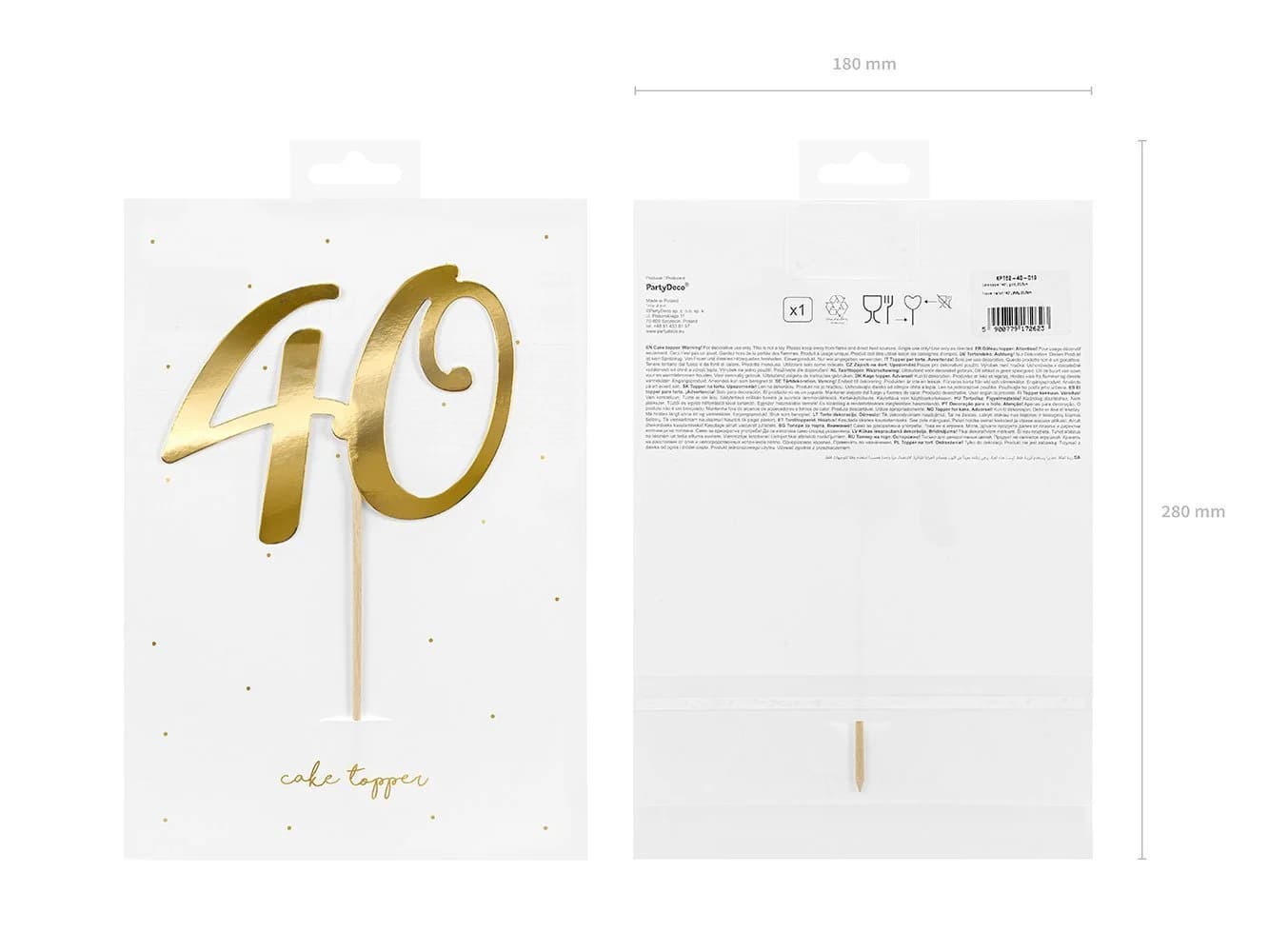partydeco Tortenstecker Cake Topper 40 Gold 20,5cm - Bild 3