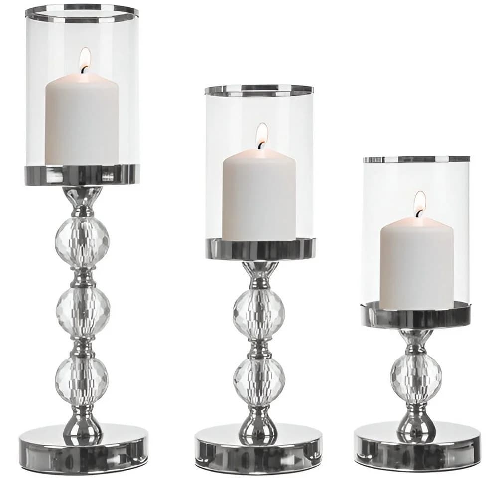 Ruhhy Kerzenständer Set 3-tlg. Silber Transparent Kristalloptik Spiegel-Effekt - Bild 3