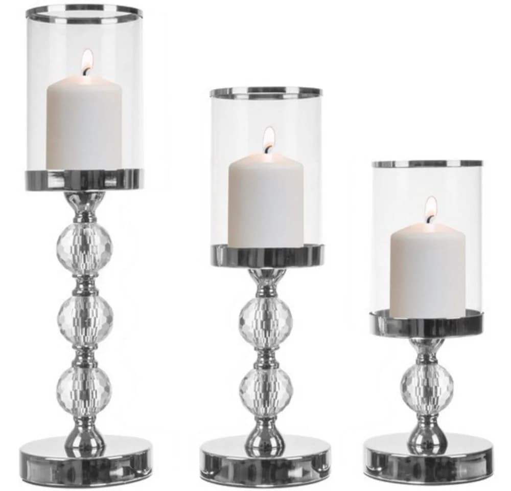 Ruhhy Kerzenständer Set 3-tlg. Silber Transparent Kristalloptik Spiegel-Effekt - Bild 4