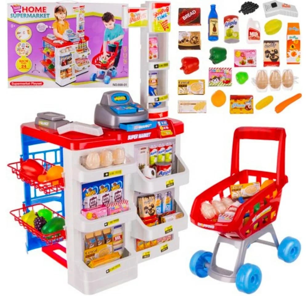ISO TRADE Spielzeugsupermarkt Spar-Set mit Kasse, Scanner und Einkaufswagen Bunt - Bild 2