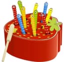 KRUZZEL Lernspielzeug Holzspiel Erdbeere Kinder Bunt Motorikspiel Würmer angeln Bild 2