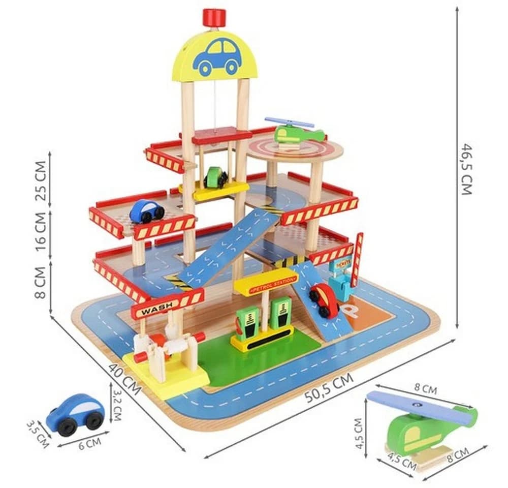 KRUZZEL Spiel-Parkhaus Holzparkplatz 4 Ebenen Bunt