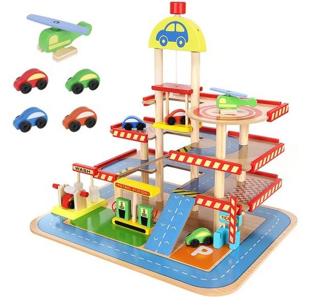 KRUZZEL Spiel-Parkhaus Holzparkplatz 4 Ebenen Bunt - Bild 2
