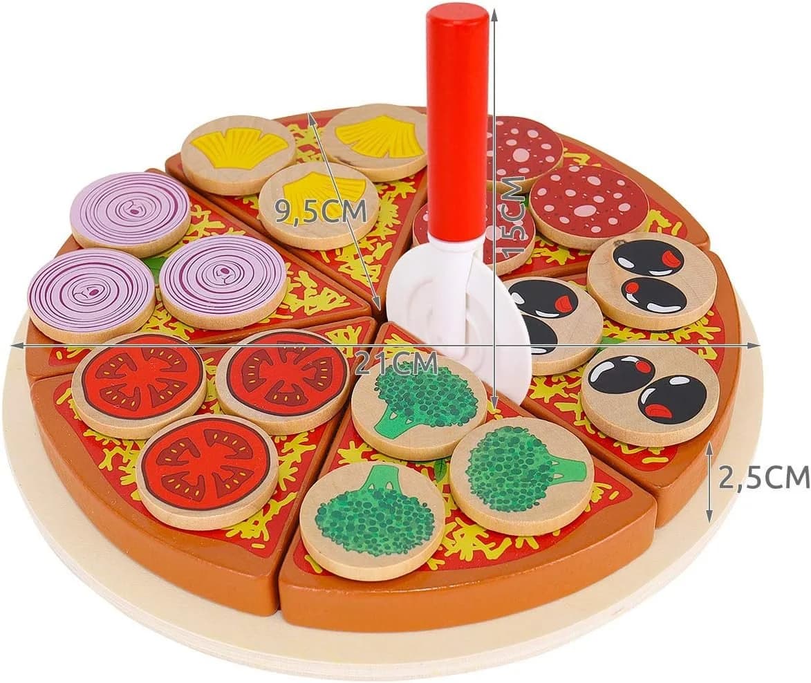 KRUZZEL Spielküche Pizza-Set aus Holz 27-teilig Bunt