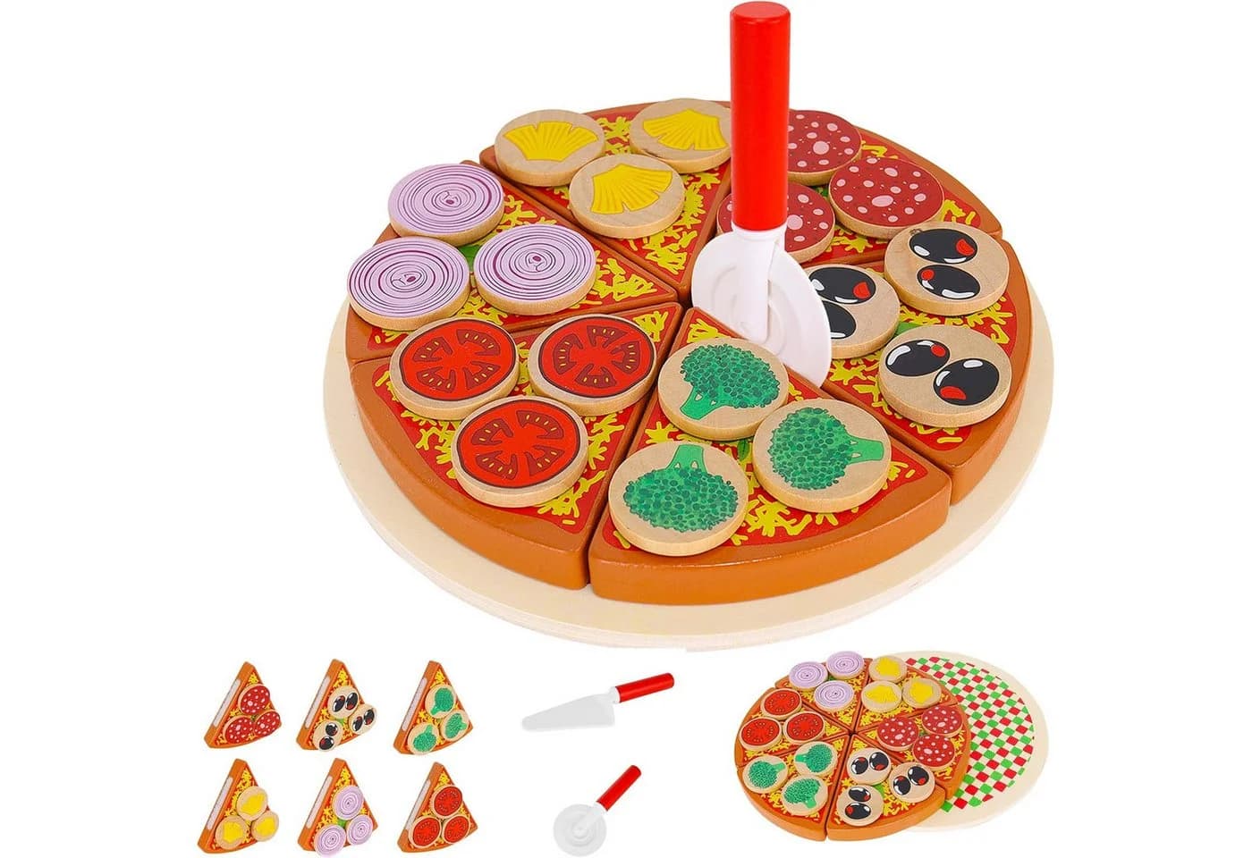 KRUZZEL Spielküche Pizza-Set aus Holz 27-teilig Bunt - Bild 2
