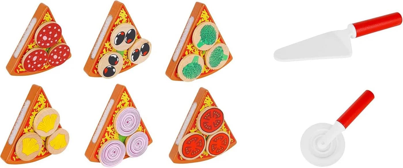 KRUZZEL Spielküche Pizza-Set aus Holz 27-teilig Bunt - Bild 5