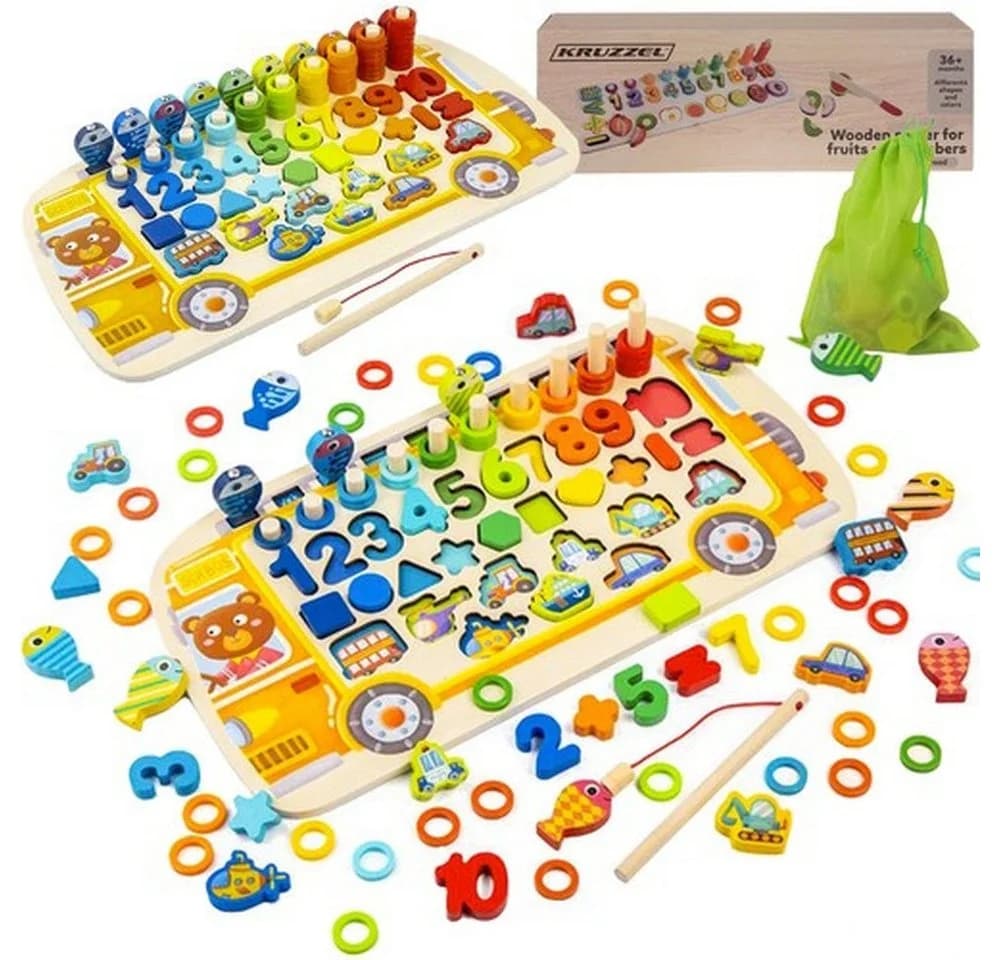 KRUZZEL Steckpuzzle Holzpuzzle 6-in-1 Sortierer Bunt 94 Teile - Bild 2